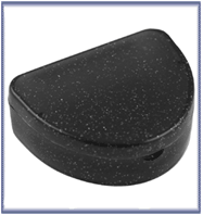 Compact black retainer/aligner box with hinged lid and air holes for hygiene