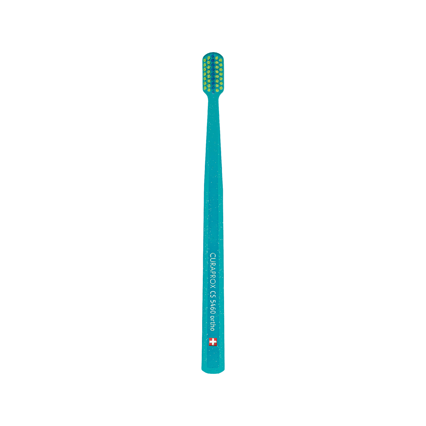 Curaprox CS 5460 ultra-soft orthodontic toothbrush with V-trim shape and dense filaments for gentle braces care.