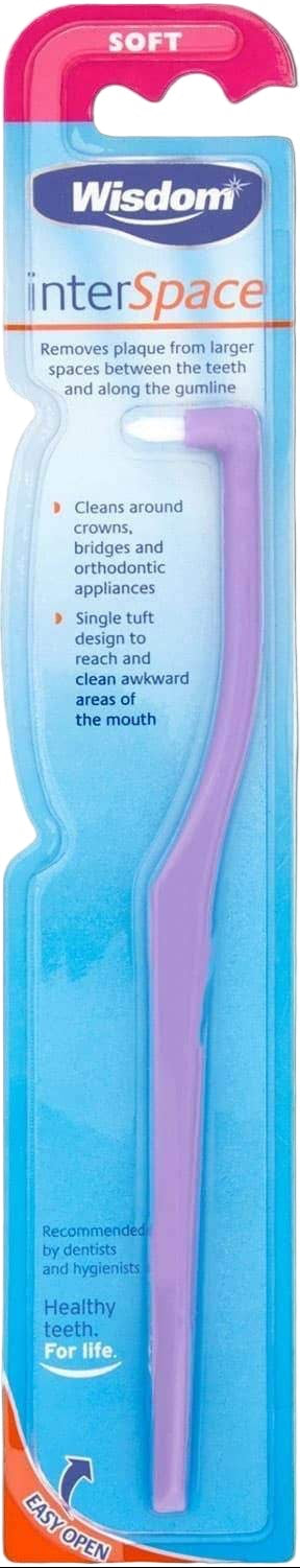 Wisdom Interspace Brush soft interdental brush with small head and single tuft for plaque removal between teeth and around braces