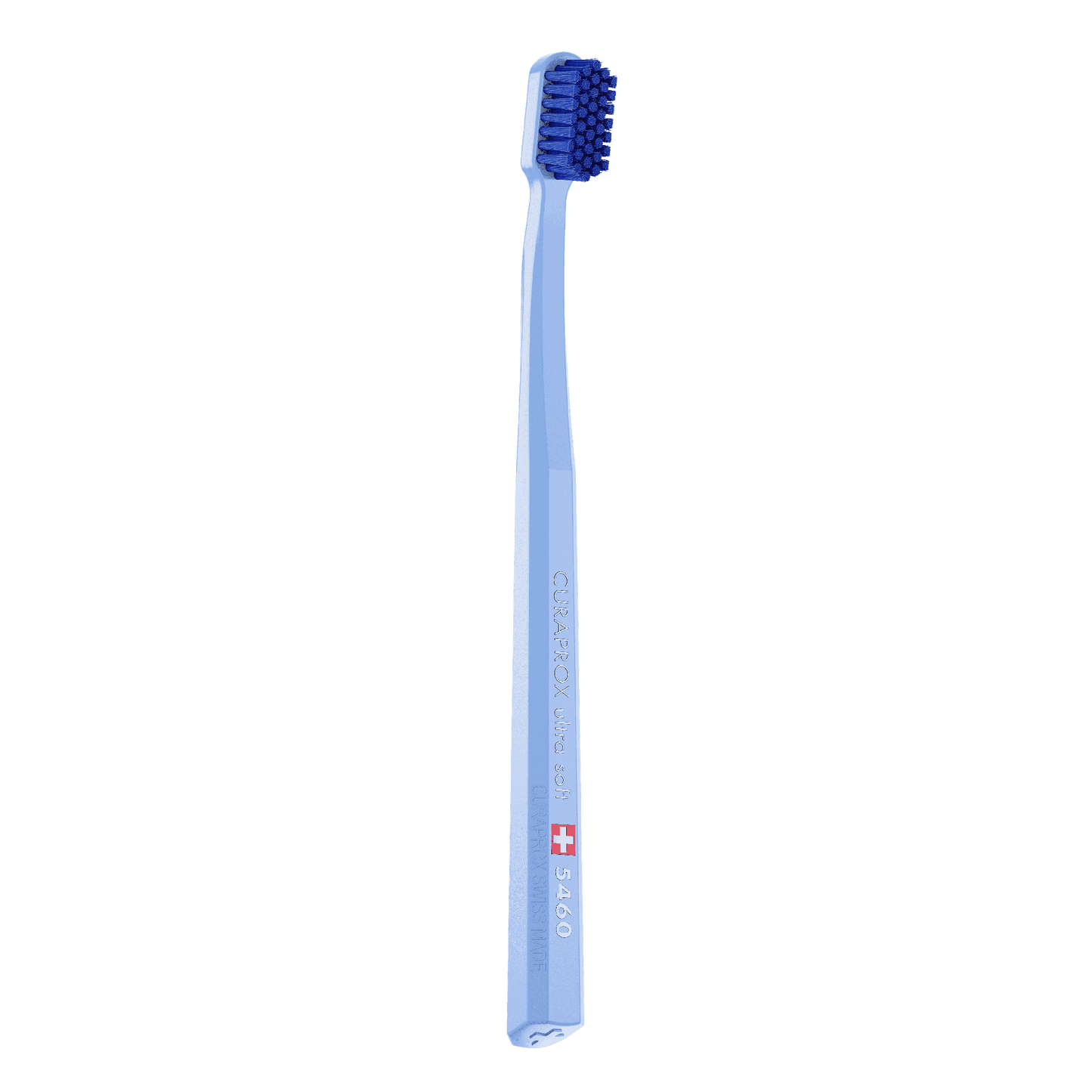Curaprox CS 5460 ultra soft toothbrush with dense blue bristles and angled head for gentle and effective cleaning
