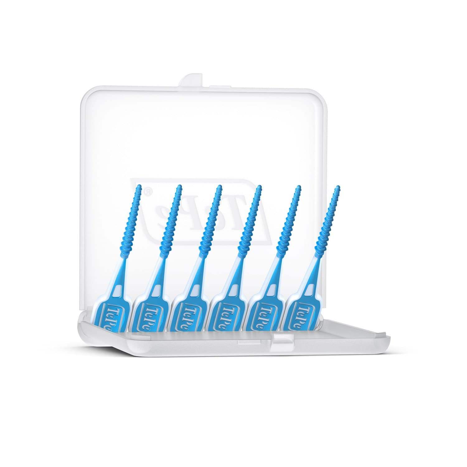 TePe Easypick interdental brushes in blue with travel case for comfortable teeth cleaning between braces and implants