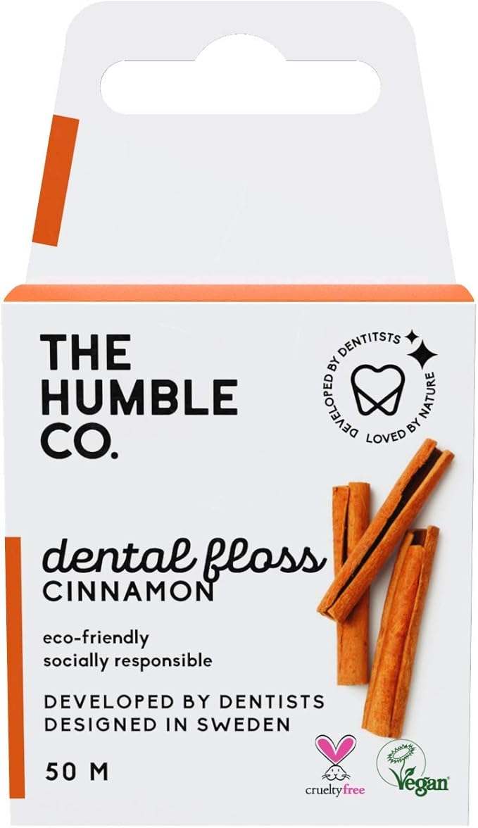 Humble Natural Dental Floss cinnamon flavor in eco-friendly recyclable packaging by The Humble Co.