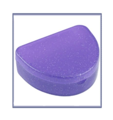 Compact purple retainer box with hinged lid and air holes for hygiene