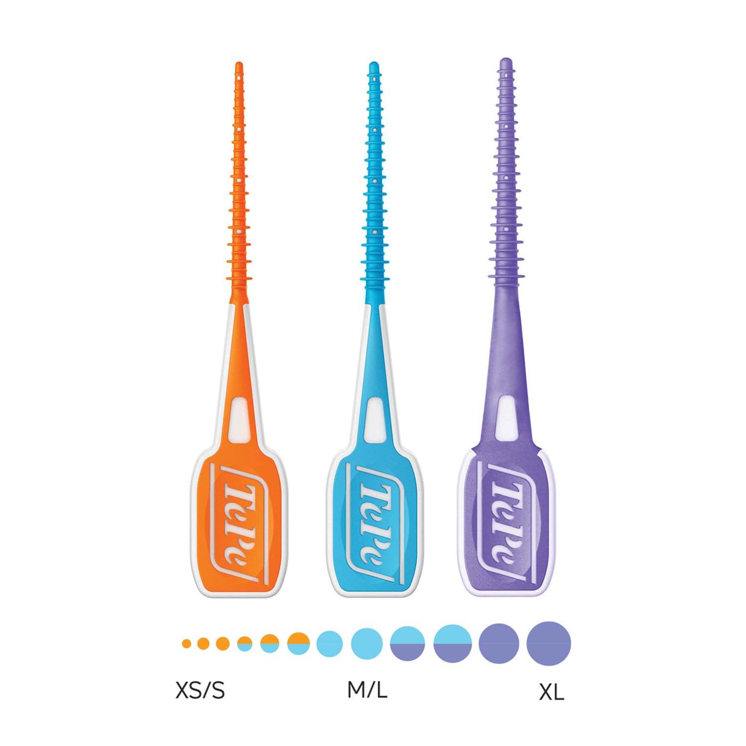 TePe Easypick interdental brushes in three sizes XS/S, M/L, XL with silicone coating for comfortable cleaning and a travel case.