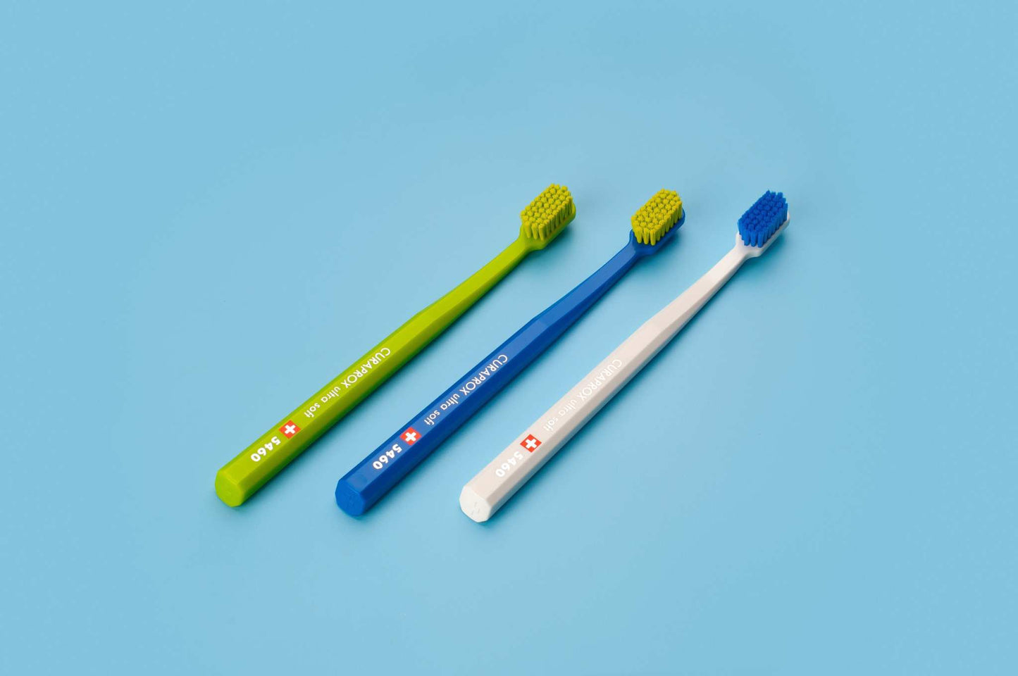 Curaprox CS 5460 ultra soft toothbrushes in assorted colors with dense bristles for gentle and effective cleaning