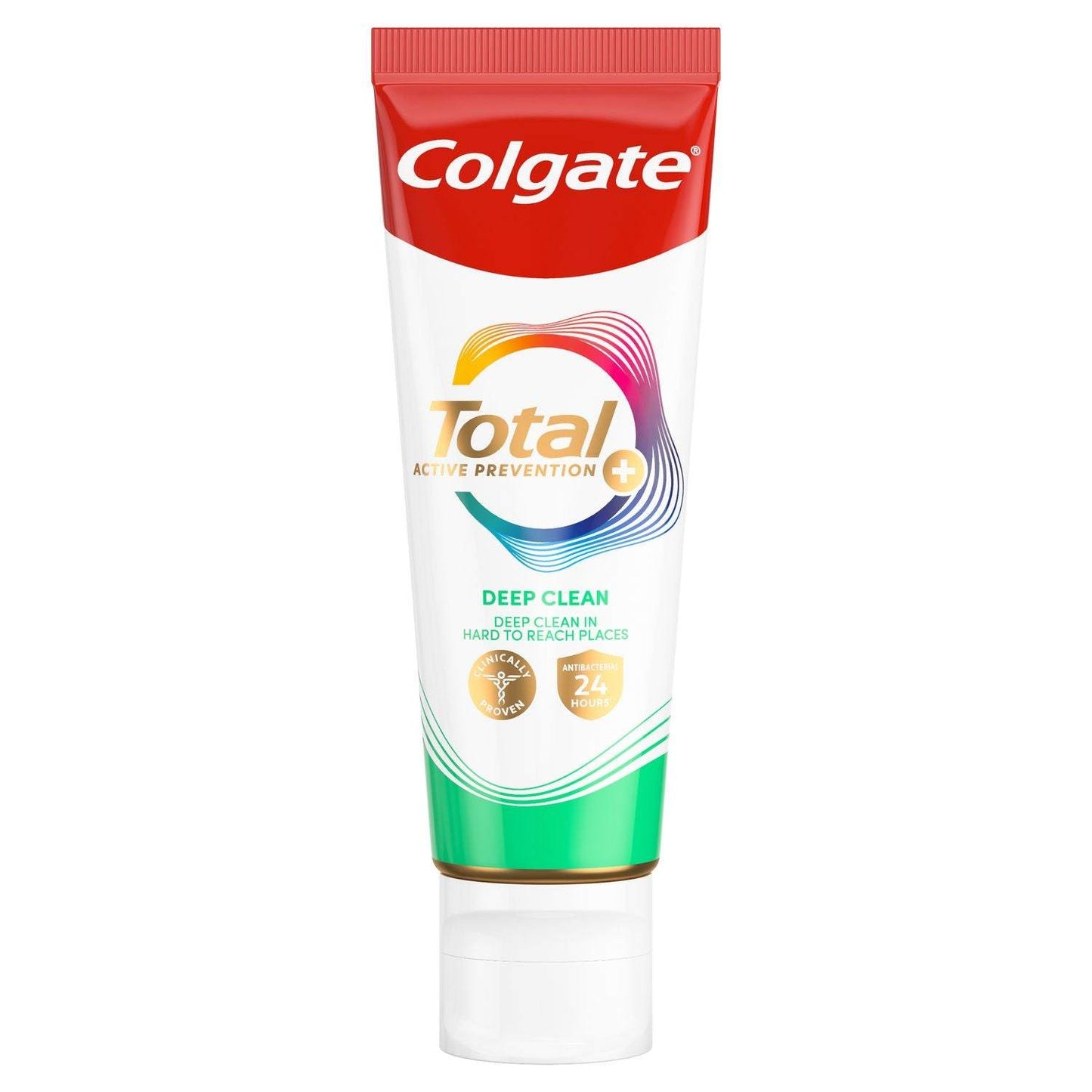 Colgate Total Deep Clean travel size toothpaste tube with antibacterial protection for 24-hour oral health
