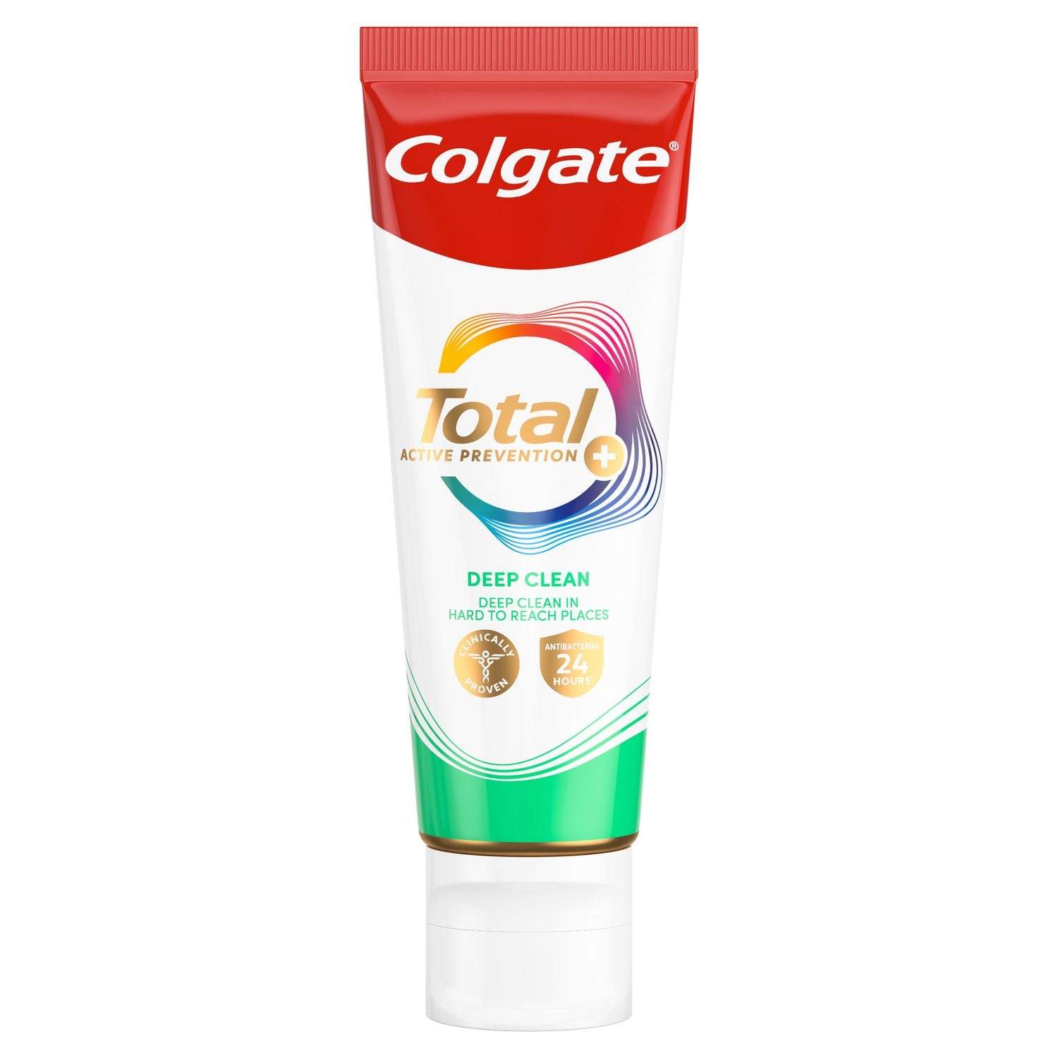 Colgate Total Deep Clean travel size toothpaste tube with antibacterial protection for 24-hour oral health