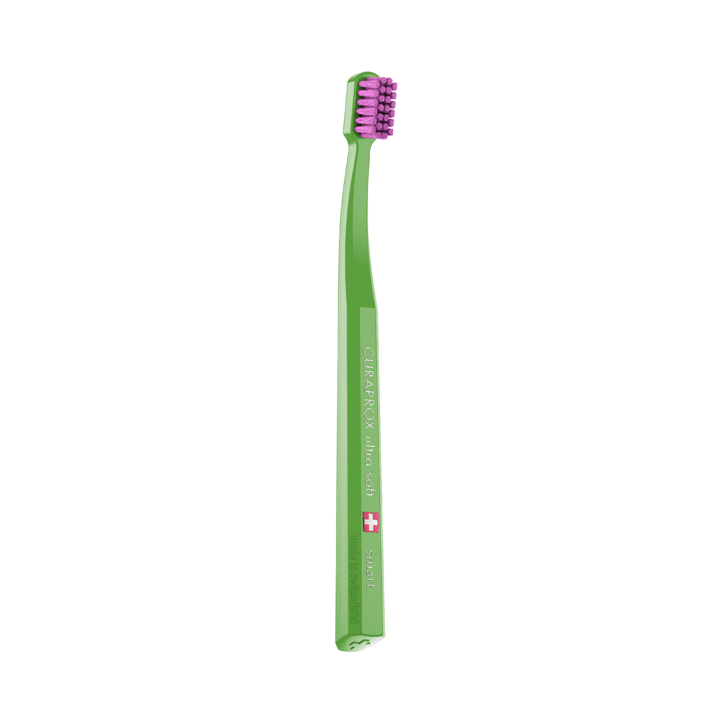 Curaprox CS smart green ultra soft toothbrush with compact head and purple bristles for gentle plaque removal